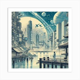 Anime Landscape With Futuristic Technology (1) Art Print