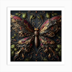 Gothic Butterfly in Ruby & Gold on Black Art Print