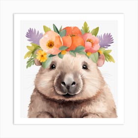 Floral Baby Wombat Nursery Illustration (10) Art Print