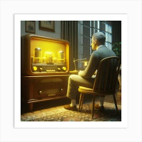 Old Man With Radio Art Print