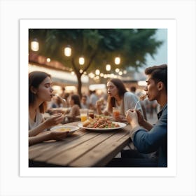 Side View People Eating Outdoors 2 Art Print