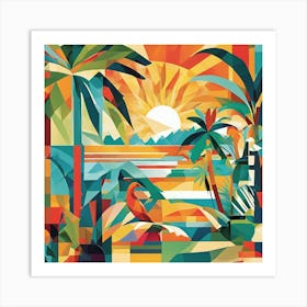 Tropical Paradise Masterpiece Cubism Style Art Print