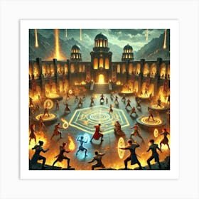 A Detailed Scene Depicting A Fireborn Legions Training Art Print