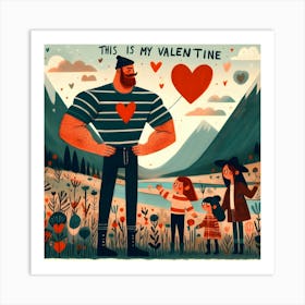 This Is My Valentine - picnic with father and children Art Print