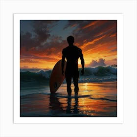 Surfer At Sunset 3 Art Print