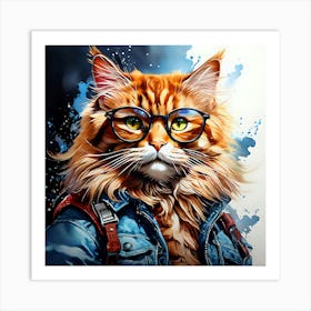 Cat With Glasses 8 Art Print