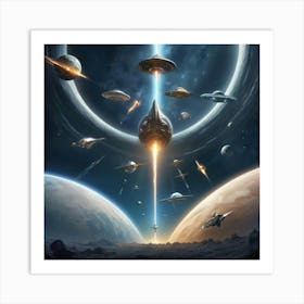 Spaceships In Space Art print paintings Art Print