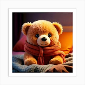 Firefly Cute, Little, Bear, Bed, Fluffy, Scarf, Close Up, Adorable, Cozy, Warm, Soft, Endearing, Cud (3) Art Print