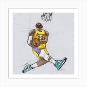 Basketball   Lebron James Dunk Square Art Print