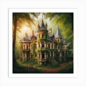 Gorgeous Abandoned Medieval Mansion In A Fairytale Forest Art Print