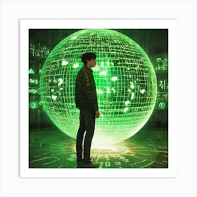 Man Standing In Front Of A Green Ball Art Print