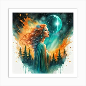 A Woman With The Moon Art Print