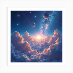 Watercolor Space View With Radiant Stellar Clouds 1 Art Print