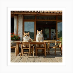 Two Cats At A Table 1 Art Print