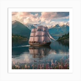 Sailing Ship In The Mountains 1 Art Print