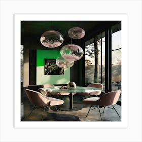 Dining Room With Pink Chairs Art Print