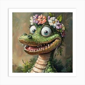 Alligator With Flowers 1 Poster