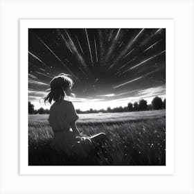 Black And White | STARGAZING |SPACE | UNIVERSE | ANIME Art Print