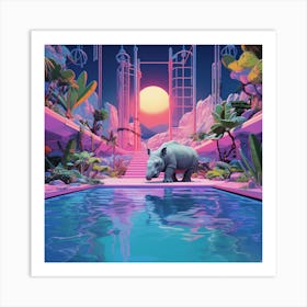 Rhino In The Pool Art Print