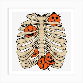 Vintage Retro Skeleton Pumpkin Rib Cage Funny Halloween Art Print