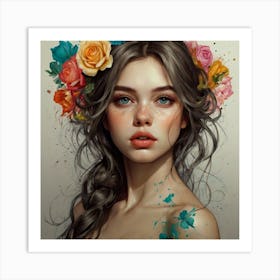 Girl With Flowers 6 Art Print