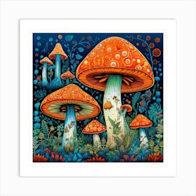 Mushrooms In The Forest 85 Art Print