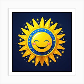 Lovely smiling sun on a blue gradient background 71 Art Print