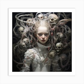 Woman Surrounded By Skulls Art Print