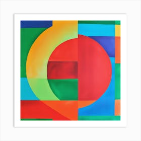 Modern Vibrant Abstract Geometric Painting, Colorful Art, Vintage Vibe Art Print
