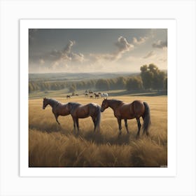 Horses In A Field 32 Art Print