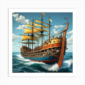 Steampunk Sailing Ship Cubism Style Art Print