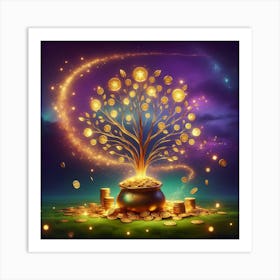 Gold Tree With Coins Art Print