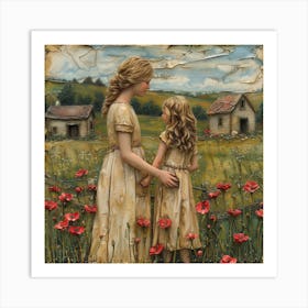 Two Girls In A Field Of Poppies Art Print