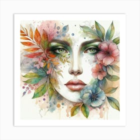 Watercolor Of A Woman With Flowers 12 Art Print