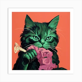 Cat Eating Pizza Art Print