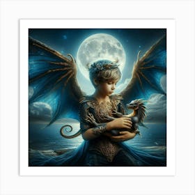 Little boy With A Dragon  Art Print