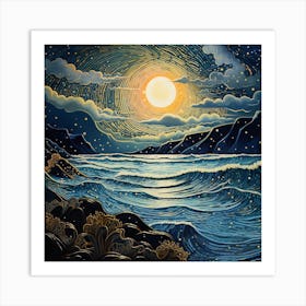 Moonlight Over The Ocean 1 Art Print