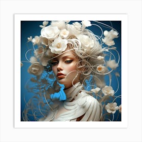 Woman With Flowers In Her Hair Art Print