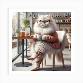 A beautiful cat in a tea shop Art Print