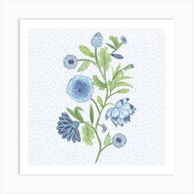 Blue Flowers Indian Style Art Print