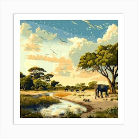 Elephants In The Savannah 1 Art Print