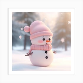 Snowman In Pink Hat Art Print