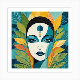 Woman With Leaves On Her Face Art Print