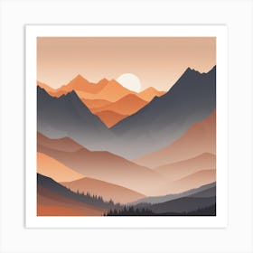 Misty mountains background in orange tone 108 Art Print