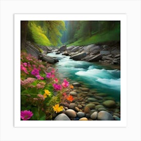 Flowers In The Stream Art Print