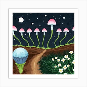 Mushrooms In The Night Art Print