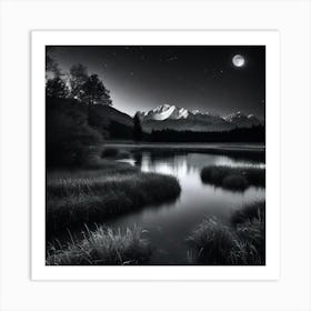 Moonlight Over A Lake Art Print