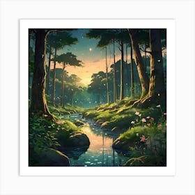 Forest At Night Art Print