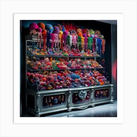 A Vivid And Highly Stylized Cinematic Photograph Of A Stunning Display Cabinet Overflowing With A Diverse Array Of Vibrant, Intricately Designed Decorations That Pop With Color 1 Art Print