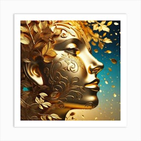 Golden Woman With Leaves Art Print